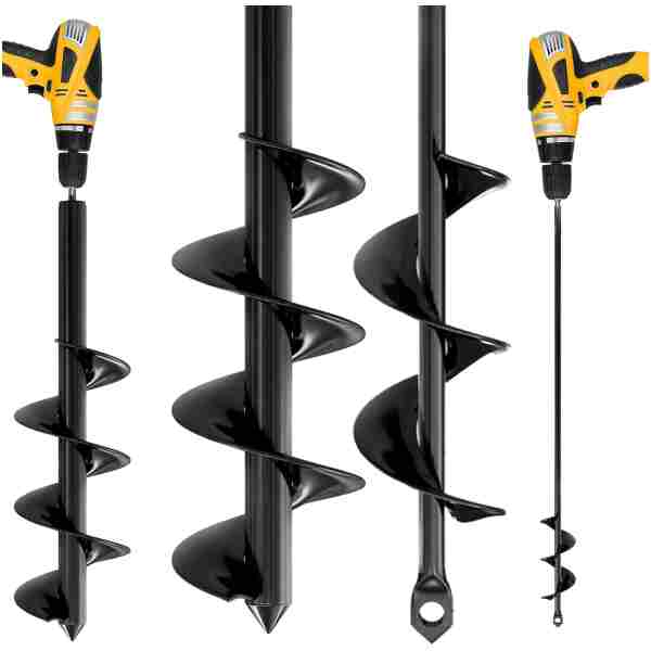 K-Brands Auger Drill Bit for Planting 2 Pack 1.6 x 16 Inch & 3.5 x 16 Inch Set – Garden Spiral Hole and Bulb Planter Tool for Umbrella Holes - Compatible with 3/8 Inch Hex Drive