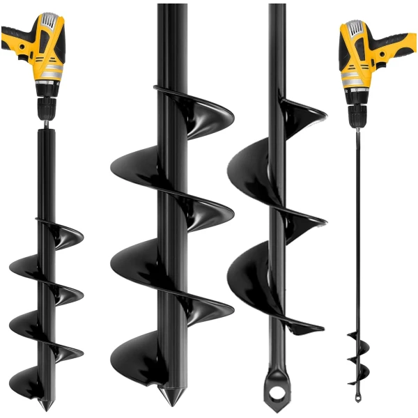 K-Brands Auger Drill Bit for Planting 2 Pack 1.6 x 16 Inch & 3.5 x 16 Inch Set – Garden Spiral Hole and Bulb Planter Tool for Umbrella Holes - Compatible with 3/8 Inch Hex Drive