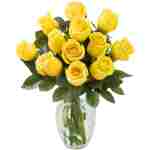 KaBloom Flowers - Mother's Day Collection - Bouquet of 12 Fresh Yellow Roses (Farm-Fresh, Long-Stem) with Vase.Gift for Birthday, Anniversary, Valentine, Mother’s Day Fresh Flowers