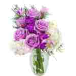 KaBloom Flowers - Mother's Day Collection - Bouquet of Purple Roses,White Hydrangea,Purple Orchids and Greens with Vase.Gift for Birthday, Anniversary, Mother’s Day Fresh Flowers