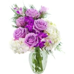 KaBloom Flowers - Mother's Day Collection - Bouquet of Purple Roses,White Hydrangea,Purple Orchids and Greens with Vase.Gift for Birthday, Anniversary, Mother’s Day Fresh Flowers