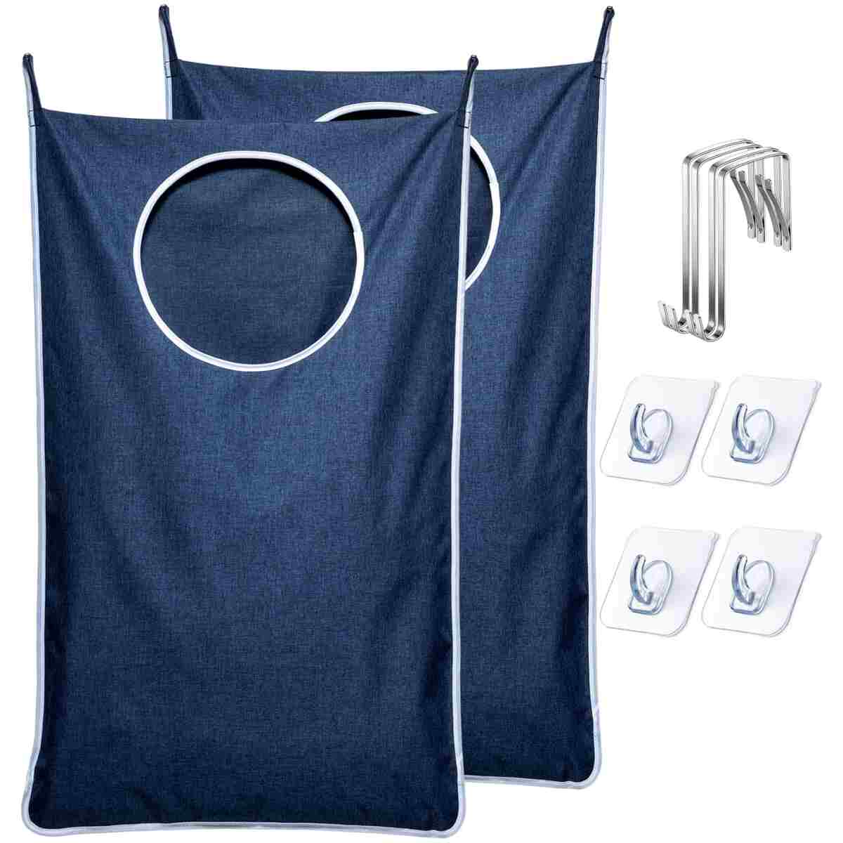 KEEPJOY Large Size 2Pack Hanging Laundry Hamper Bag, Door Hamper with 2 Hooks for Dirty Clothes - 35X21.6 inch - Blue (2Pack)