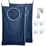 KEEPJOY Large Size 2Pack Hanging Laundry Hamper Bag, Door Hamper with 2 Hooks for Dirty Clothes - 35X21.6 inch - Blue (2Pack)
