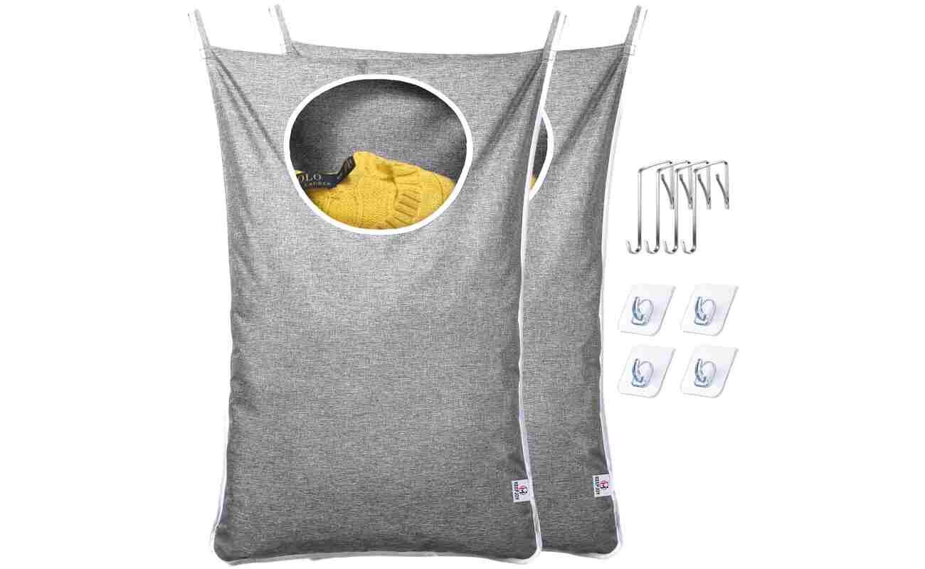 KEEPJOY Saves Space Door-Hanging Laundry Bag,Door Hanging Laundry Hamper with 2 Different Types of Hooks, Oxford Fabric Hanging Laundry Basket for Clothes Size 30"X20" -2 Pack Gray