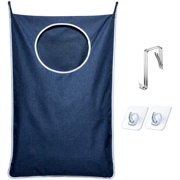KEEPJOY XL Hanging Laundry Hamper Bag, Hanging Hamper with 2 Strong Hooks for Dirty clothes Door Hanging Laundry bag Large Size 36X22 inch (Blue-1Pack)
