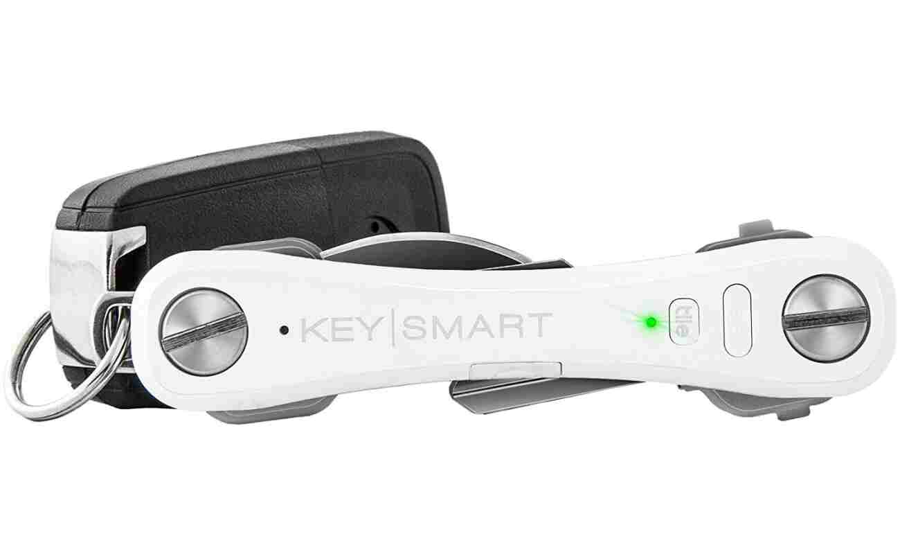 KeySmart Pro - Compact Smart Key Holder w LED Flashlight & Tile Bluetooth, EDC Key Organizer, Attach Car Key Fob, Other Mini Tools & Accessories (up to 10 Keys, White) -...