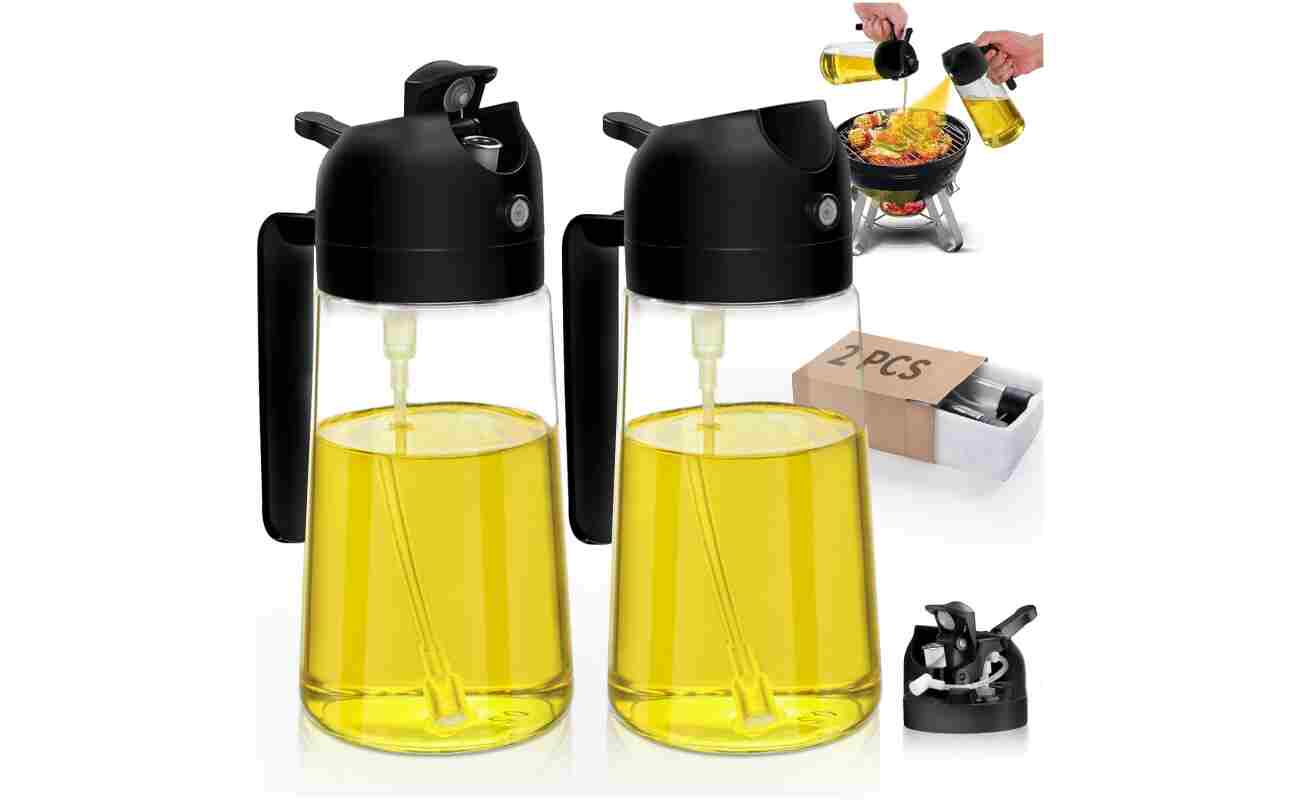 Kitchen Gadgets Oil Sprayer for Cooking 2pcs,Oil Dispenser for Kitchen,2 in 1 Oil Dispenser and Oil Sprayer,16oz Olive Oil Dispenser Bottle for Air Fryer,Salad, Grill (Black...