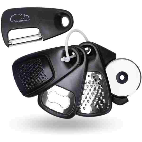 Kitchen Gadgets Set 5 Pieces, Space Saving Cooking Tools Kitchen Accessories - Fruit/Vegetable Peeler, Cheese/Chocolate Grater, Bottle Opener, Pizza Cutter, Garlic/Ginger...