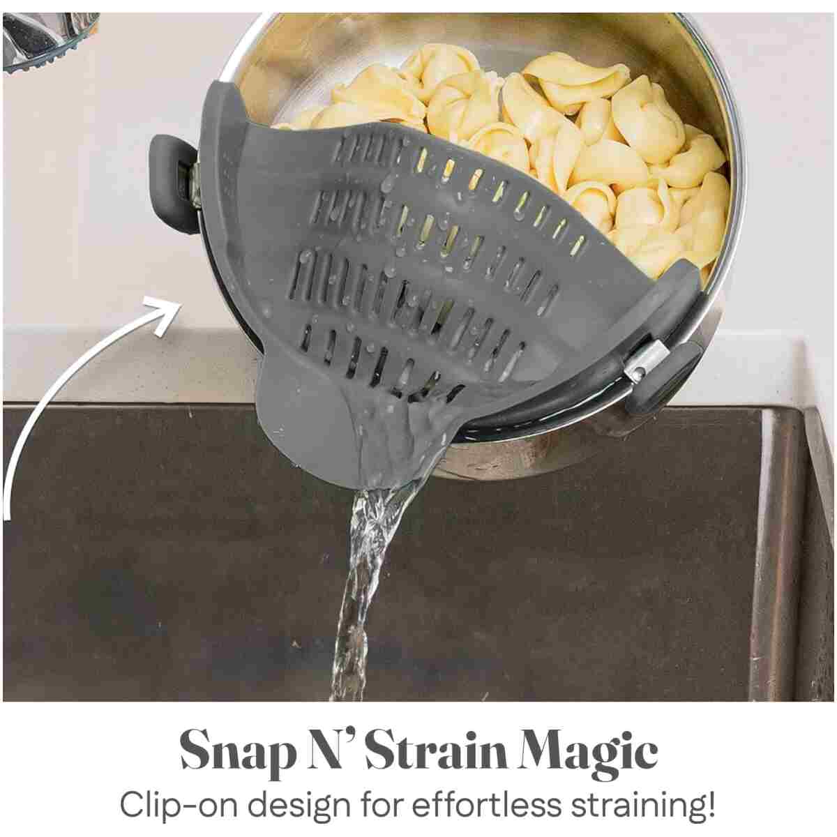 Kitchen Gizmo Snap N' Strain - Silicone Pasta Strainer Clip-On for Pots and Pans - Heat Resistant Colander for Vegetables and Noodles - Kitchen Gadgets for Cooking -...