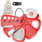 Kitchen Unique Gadgets Set 6 Pieces, Space Saving, Cheese Grater, Bottle Opener, Fruit Vegetable Peeler, Pizza Cutter, Garlic Ginger Grinder, Herb Stripper Gift Set
