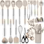 Kitchen Utensils Set, 28 Pcs Silicone Cooking Utensils Set with Holder, Spatula Set, Silicone Whisk, Scissors, Measuring Cups and Spoons Set with Stainless Steel Handle Kitchen...
