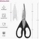 KitchenAid All Purpose Kitchen Shears with Protective Sheath Durable Stainless Steel Scissors, Dishwasher Safe, Soft Grip Comfort Handle, 8.72 Inch, Black