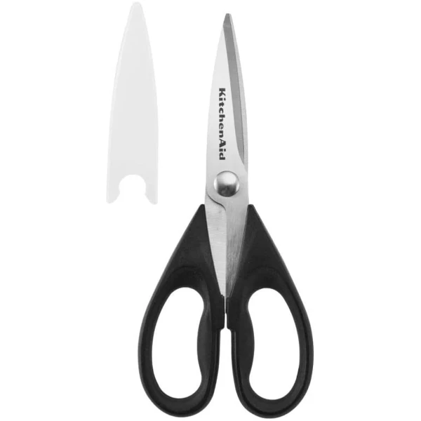 KitchenAid All Purpose Kitchen Shears with Protective Sheath Durable Stainless Steel Scissors, Dishwasher Safe, Soft Grip Comfort Handle, 8.72 Inch, Black