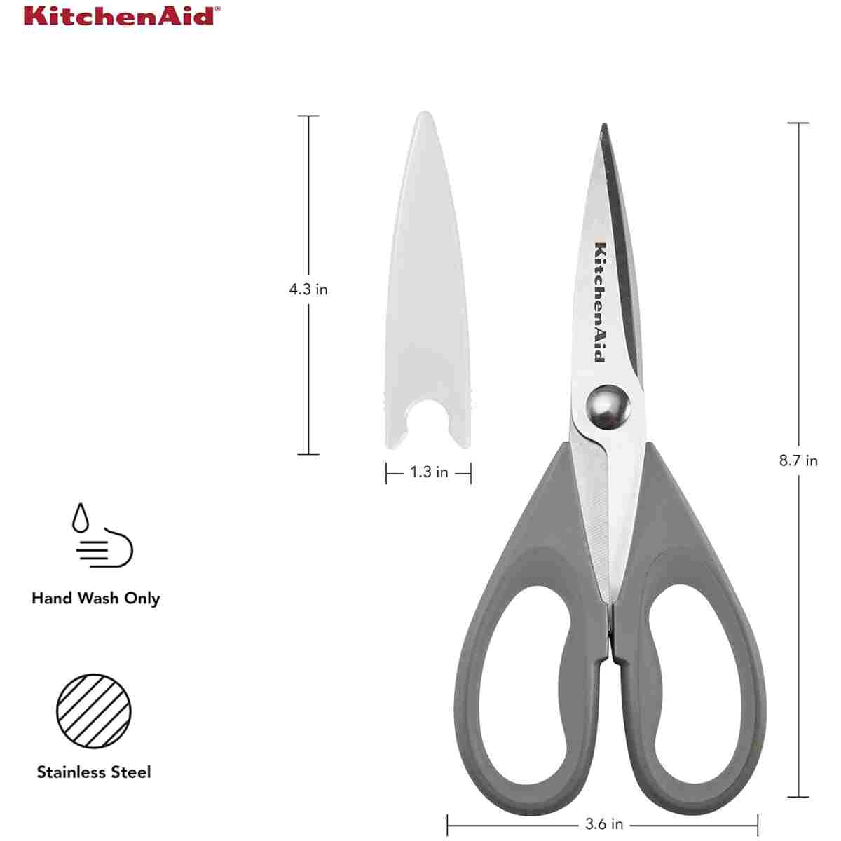 KitchenAid All Purpose Kitchen Shears with Protective Sheath Durable Stainless Steel Scissors, Dishwasher Safe, Soft Grip Comfort Handle, 8.72 Inch, Black