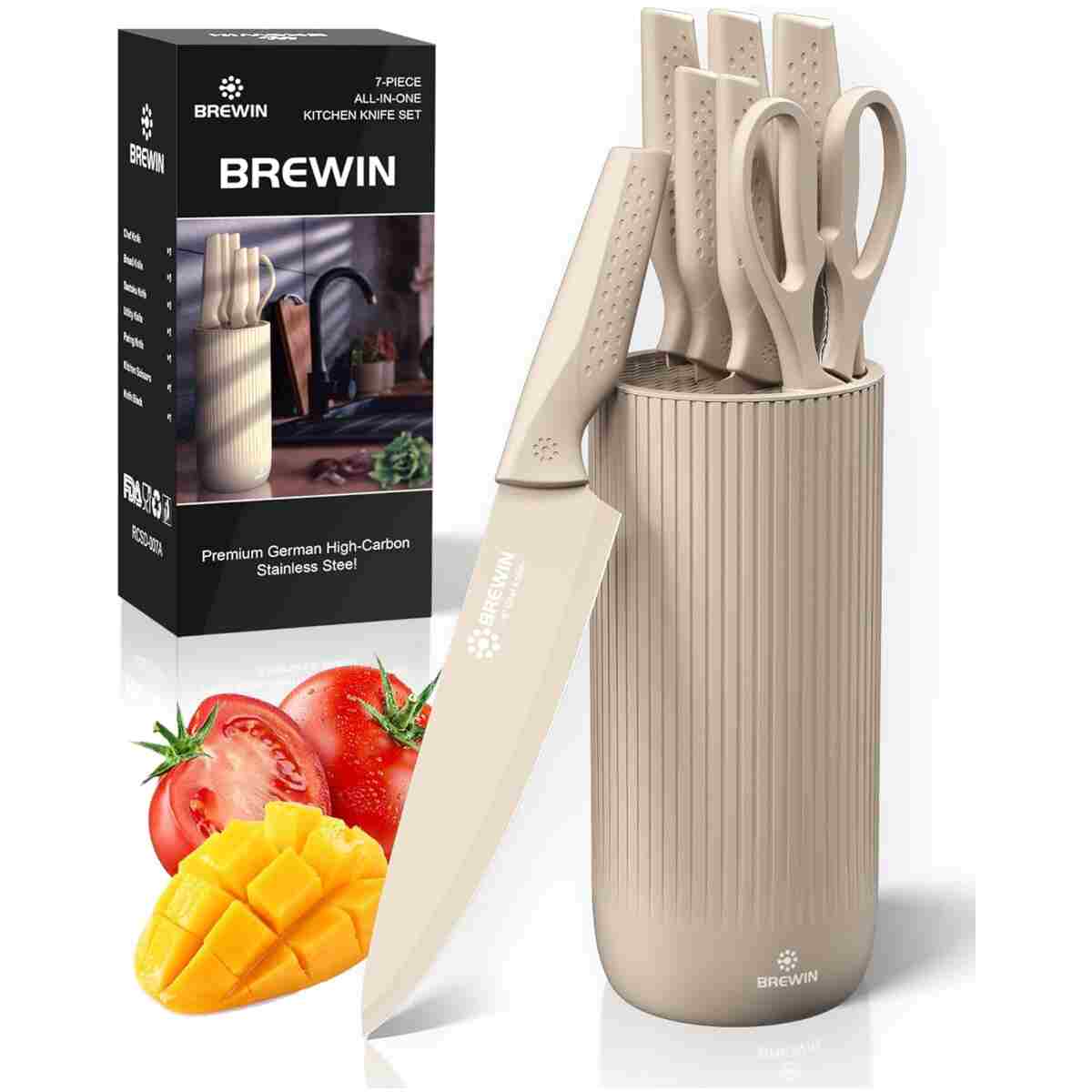 Knife Set, Brewin Kitchen Knife Set, Knives Set for Kitchen, Universal Knife Block, Utility Knife Block Set, Kitchen Essentials, New Home Essentials, Apartment Essentials,...