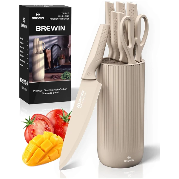 Knife Set, Brewin Kitchen Knife Set, Knives Set for Kitchen, Universal Knife Block, Utility Knife Block Set, Kitchen Essentials, New Home Essentials, Apartment Essentials,...