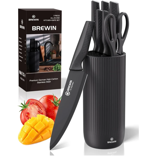Knife Set, Brewin Kitchen Knife Set, Knives Set for Kitchen, Universal Knife Block, Utility Knife Block Set, Kitchen Essentials, New Home Essentials, Apartment Essentials,...