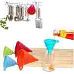 KongNai Kitchen Funnel Set 4 Pack, Small and Large, Kitchen Gadgets Accessories Foldable Silicone Collapsible Funnels for Filling Water Bottle Liquid Transfer Food Grade