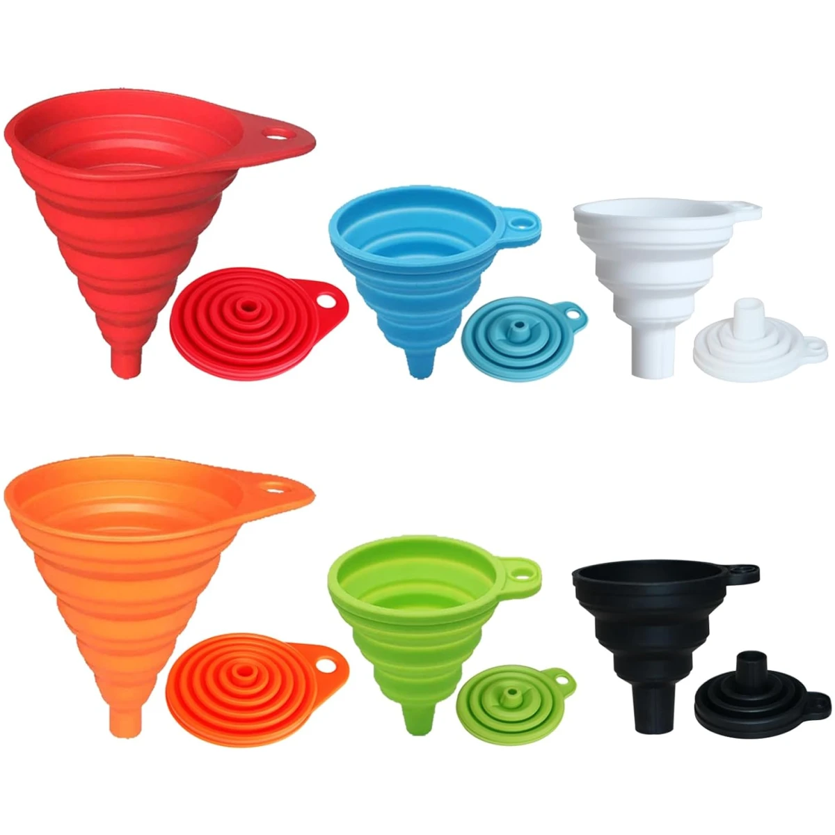 KongNai Kitchen Funnel Set 4 Pack, Small and Large, Kitchen Gadgets Accessories Foldable Silicone Collapsible Funnels for Filling Water Bottle Liquid Transfer Food Grade