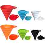 KongNai Kitchen Funnel Set 4 Pack, Small and Large, Kitchen Gadgets Accessories Foldable Silicone Collapsible Funnels for Filling Water Bottle Liquid Transfer Food Grade