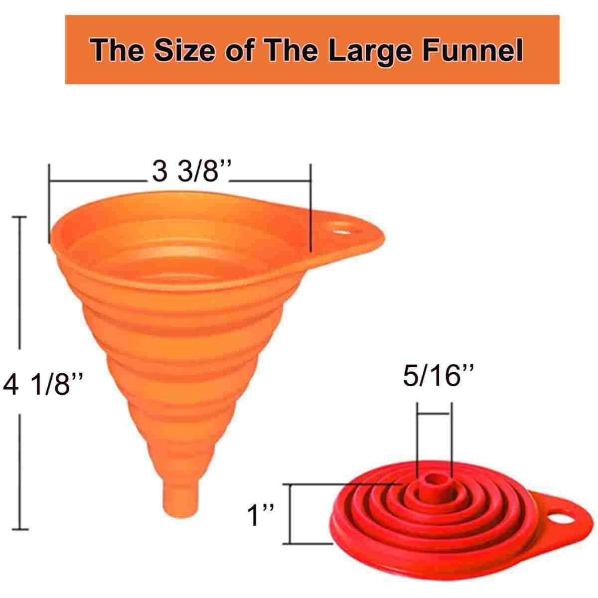 KongNai Kitchen Funnel Set 4 Pack, Small and Large, Kitchen Gadgets Accessories Foldable Silicone Collapsible Funnels for Filling Water Bottle Liquid Transfer Food Grade