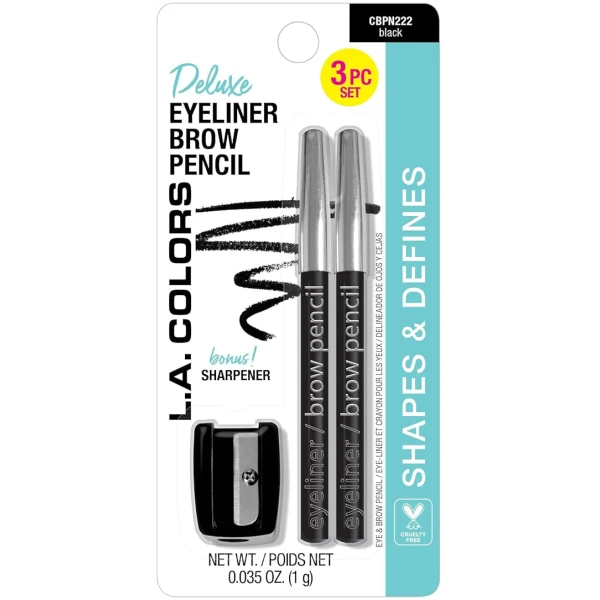 L.A. COLORS Eyeliner/Brow Pencils w/Sharpener (carded), Black CBPN222A