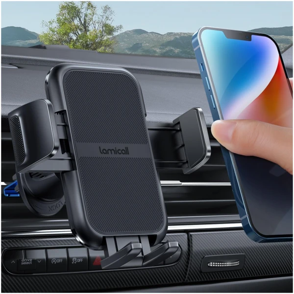Lamicall 2025 Wider Clamp & Metal Hook Car Phone Holder Vent [Thick Cases Friendly] Phone Holders for Your Car Mount Automobile Hands Free Cradle Air Vent for iPhone 16 15 14 13...