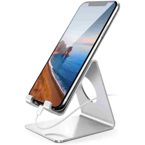 Lamicall Cell Phone Stand, Desk Phone Holder Cradle, Compatible with Phone 12 Mini 11 Pro Xs Max XR X 8 7 6 Plus SE, All Smartphones Charging Dock, Office Desktop Accessories -...