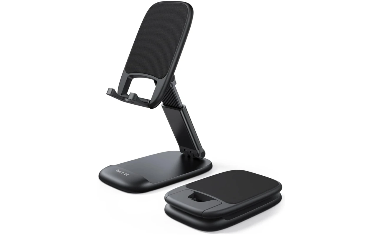 Lamicall Foldable Phone Stand for Desk - Height Adjustable Cell Phone Holder Portable Cellphone Cradle Desktop Dock Compatible with iPhone 16 15 14 13 Pro Max Mini, 12 11 XR X 8...