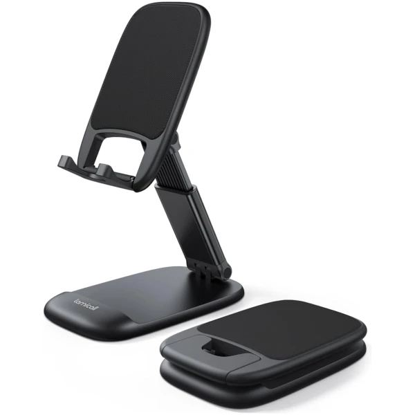 Lamicall Foldable Phone Stand for Desk - Height Adjustable Cell Phone Holder Portable Cellphone Cradle Desktop Dock Compatible with iPhone 16 15 14 13 Pro Max Mini, 12 11 XR X 8...