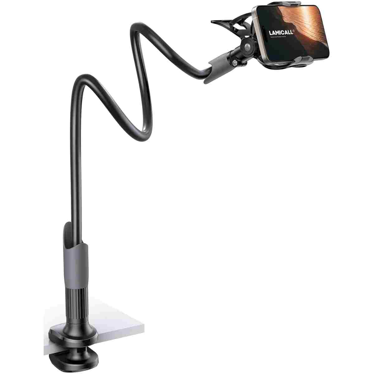 Lamicall Gooseneck Phone Holder for Bed - Cell Phone Mount Clamp Clip, Flexible Long Arm, Overhead Mount for Desk Headboard Bedside, for iPhone 16 Pro Max, 15 Pro Max, 14 Plus,...