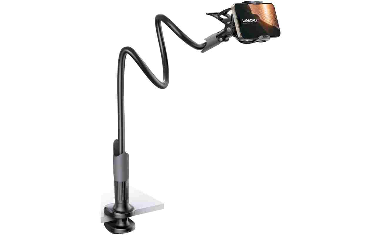 Lamicall Gooseneck Phone Holder for Bed - Cell Phone Mount Clamp Clip, Flexible Long Arm, Overhead Mount for Desk Headboard Bedside, for iPhone 16 Pro Max, 15 Pro Max, 14 Plus,...