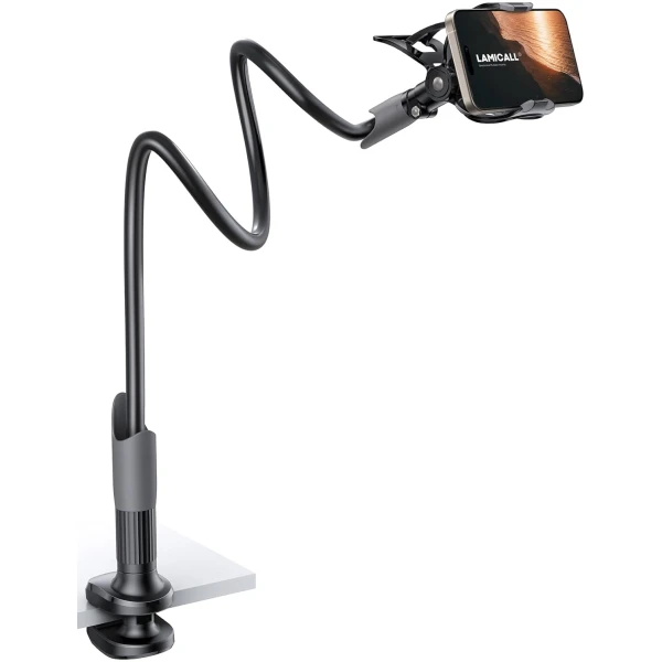 Lamicall Gooseneck Phone Holder for Bed - Cell Phone Mount Clamp Clip, Flexible Long Arm, Overhead Mount for Desk Headboard Bedside, for iPhone 16 Pro Max, 15 Pro Max, 14 Plus,...