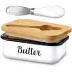 LANDNEOO Butter Dish with Lid and Butter Curler Knife - Unbreakable Stainless Steel Keeper Container with Double Silicone Sealing, for Kitchen Farmhouse Decor