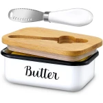 LANDNEOO Butter Dish with Lid and Butter Curler Knife - Unbreakable Stainless Steel Keeper Container with Double Silicone Sealing, for Kitchen Farmhouse Decor