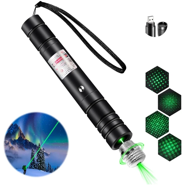 Laser Pointer High Power, Green Laser Pointer Indicator Light, Long Range Lazer Pointer for Hiking, USB Charge