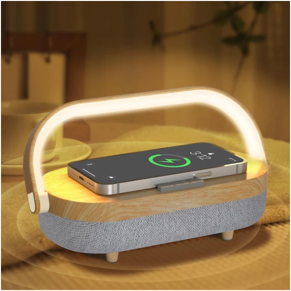 LED Bedside Lamp, Touch Lamps for Bedroom Nightstand, 4 in 1 Bedside Table Lamp with Wireless Charger, Portable Bluetooth Speaker, Phone Holder, Dimmable Charging Birthday Gifts...