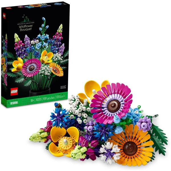 LEGO Botanicals Artificial Wildflower Bouquet - Fake Indoor Flowers Building Set for Home, Kitchen, Desk Decoration, Adults Ages 18+ - Gift for Mother's Day - 10313