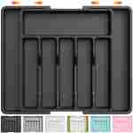 Lifewit Silverware Drawer Organizer, Expandable Utensil Tray for Kitchen, BPA Free Flatware and Cutlery Holder, Adjustable Plastic Storage for Spoons Forks Knives, Large, Black