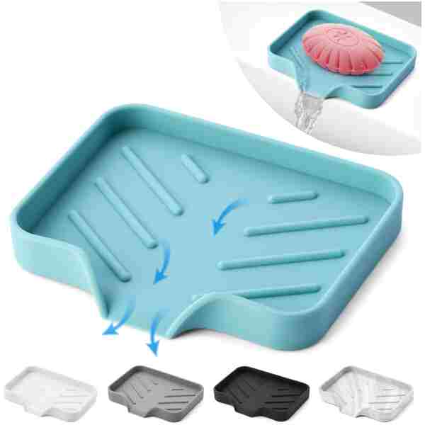 Light Green Silicone Soap Dish Tray, Self Draining Soap Holder for Bar Soap, Silicone Soap Tray with Drainage, Soap Dishes for Bar Soap, Soap Bar Holder, Dish Soap Tray for...