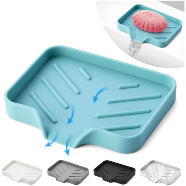 Light Green Silicone Soap Dish Tray, Self Draining Soap Holder for Bar Soap, Silicone Soap Tray with Drainage, Soap Dishes for Bar Soap, Soap Bar Holder, Dish Soap Tray for...