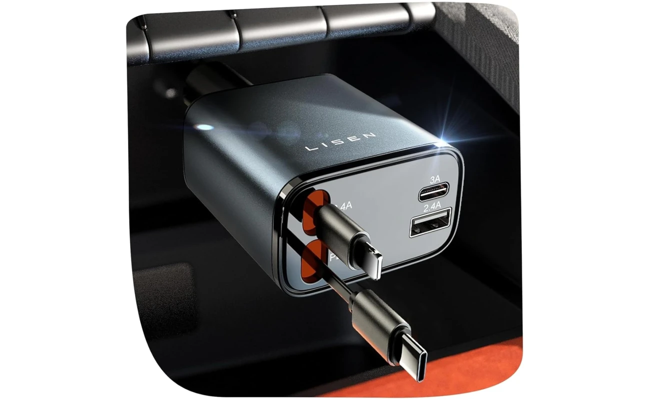 LISEN Retractable Car Charger [69W USB C Car Accessories Adapter ] for iPhone 16 USB C Charger Fast Charging, Travel Essentials Gifts for Women Men, Road Trip Essentials for...