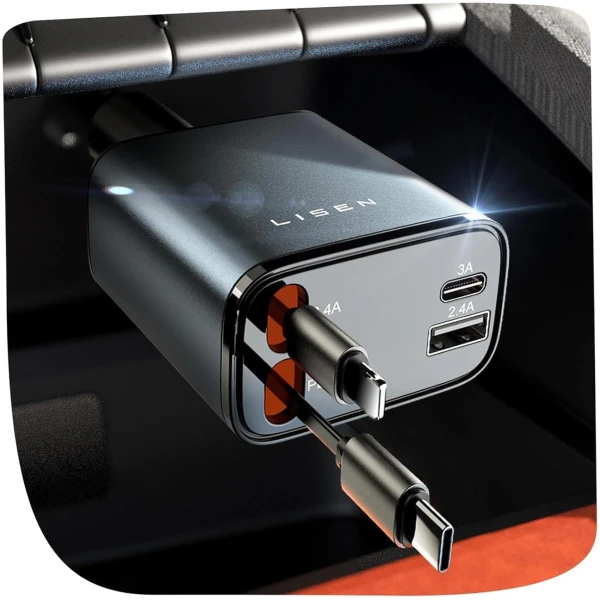 LISEN Retractable Car Charger [69W USB C Car Accessories Adapter ] for iPhone 16 USB C Charger Fast Charging, Travel Essentials Gifts for Women Men, Road Trip Essentials for...