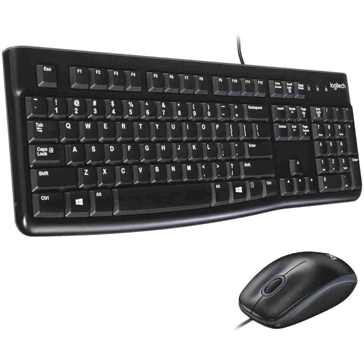 Logitech MK120 Wired Keyboard and Mouse Combo for Windows, Optical Wired Mouse, Full-Size Keyboard, USB Plug-and-Play, Compatible with PC, Laptop - Black