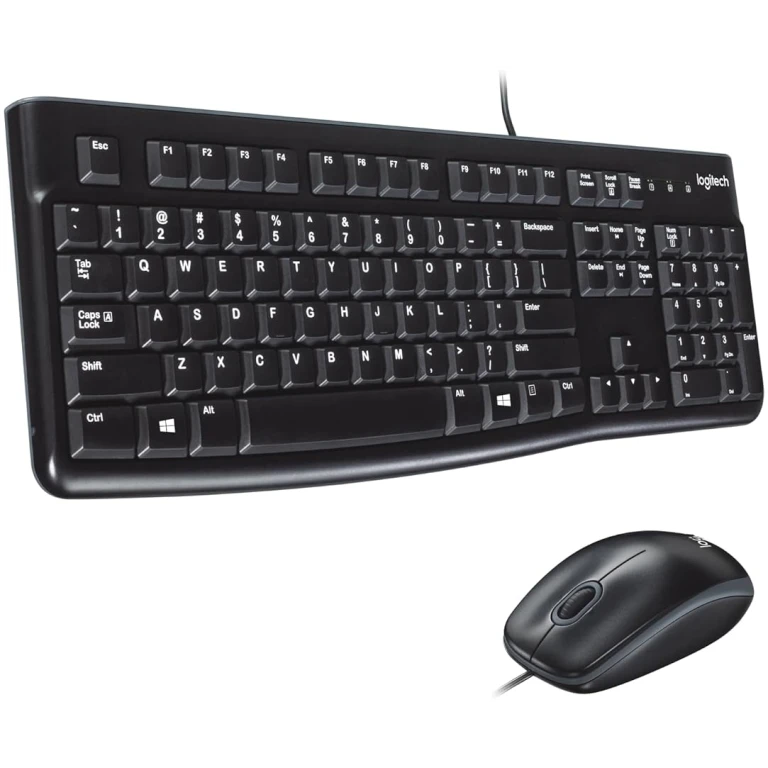 Logitech MK120 Wired Keyboard and Mouse Combo for Windows, Optical Wired Mouse, Full-Size Keyboard, USB Plug-and-Play, Compatible with PC, Laptop - Black
