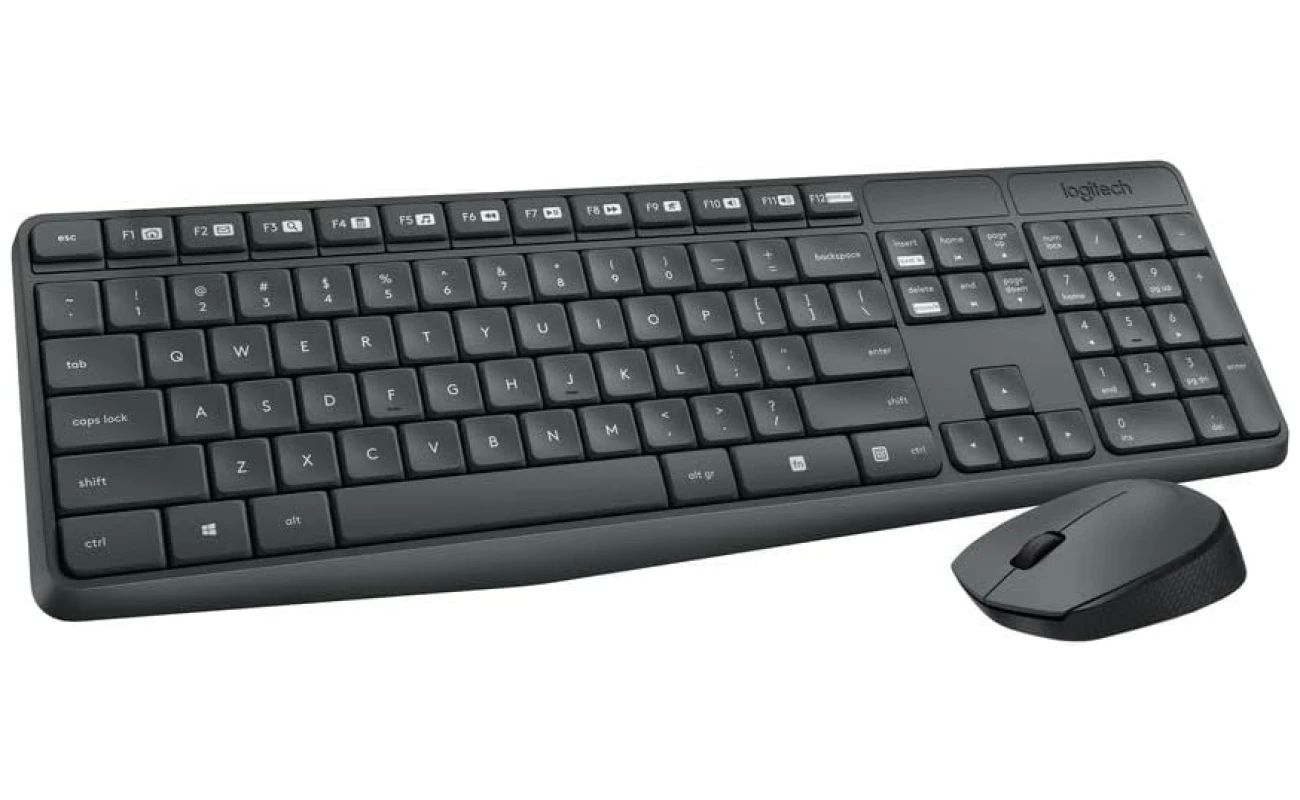 Logitech MK235 Wireless Keyboard and Mouse Combo for Windows, USB Receiver, 15 FN Keys, Long Battery Life, Compatible with PC, Laptop