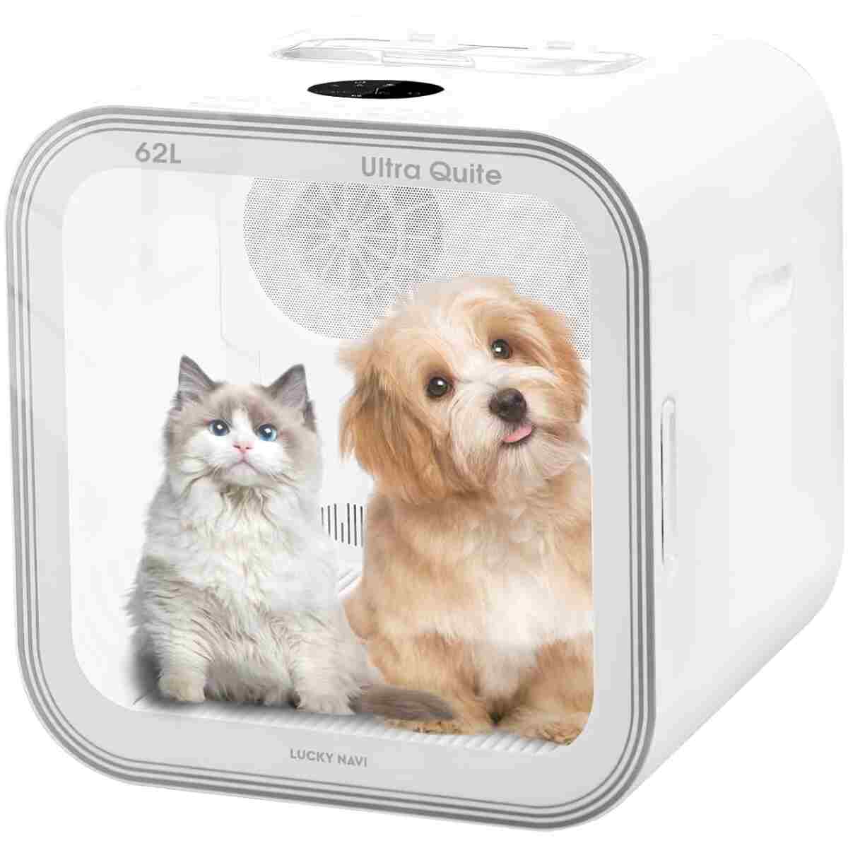 LUCKY NAVI Automatic Pet Dryer Box for Cats and Small Dogs, Ultra Quiet 62L Big Capacity Dog Dryer Box, Cat Dryer Cage with Smart Temperature Control, 360° Pet Dryer Box for Pet...