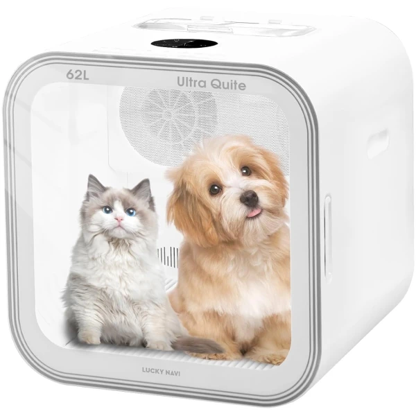 LUCKY NAVI Automatic Pet Dryer Box for Cats and Small Dogs, Ultra Quiet 62L Big Capacity Dog Dryer Box, Cat Dryer Cage with Smart Temperature Control, 360° Pet Dryer Box for Pet...