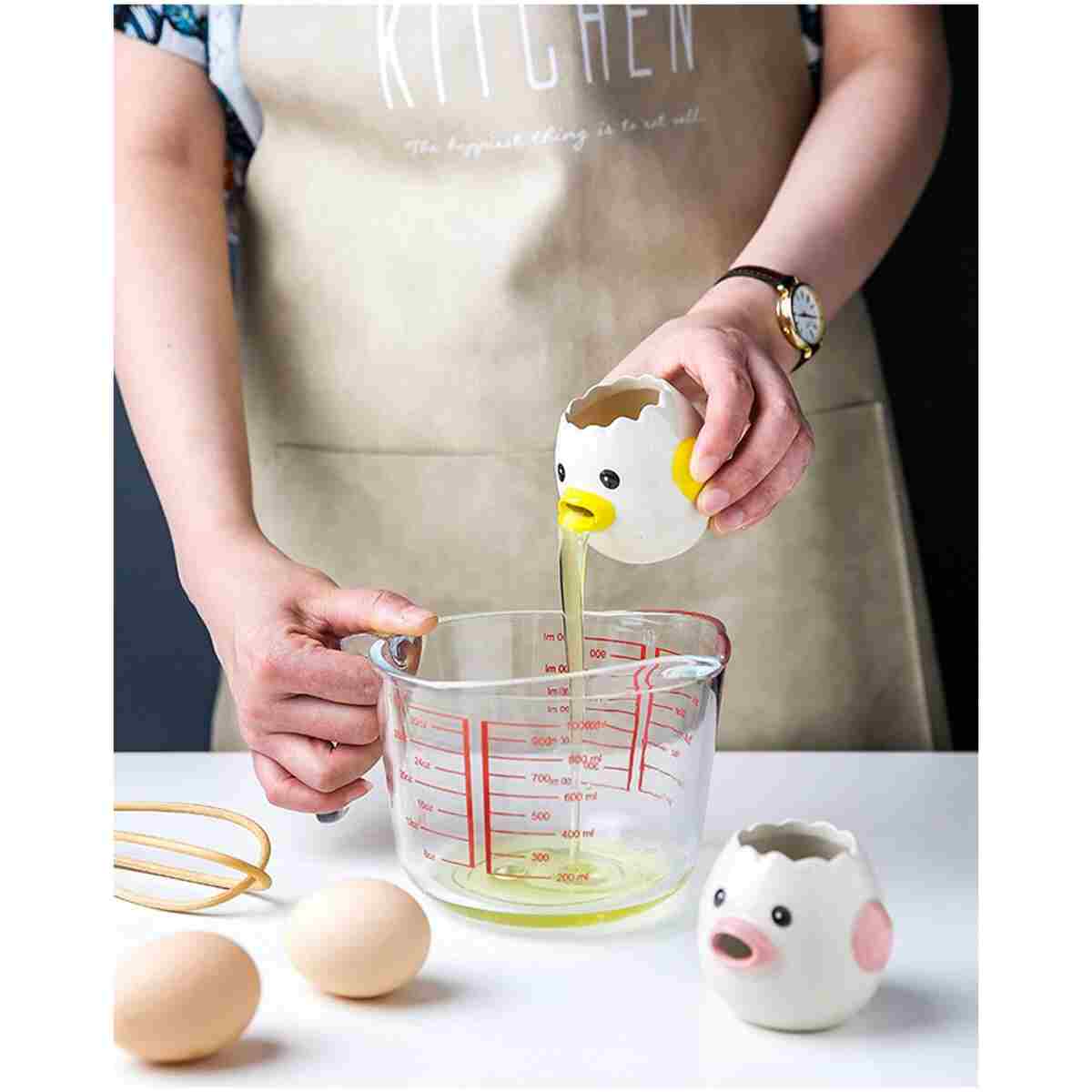 LuoCoCo Cute Egg Separator, Ceramics Vomiting Chicken Egg Yolk White Separator, Practical Household Small Egg Filter Splitter, Kitchen Gadget Baking Assistant Tool, Dishwasher...