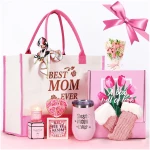 Mabel Swgglo Mothers Day Gift Set for Mom,Best Present with Premium Box,Tote Bag,Insulated Tumbler,Scented Candle,Decorative Soap Rose,Fuzzy Socks,Stone Bracelet,Greeting Card